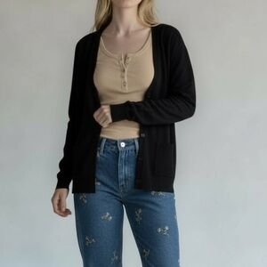 Urban Outfitters Wool Blend V Neck Button Front Pocket Cardigan Large in Black